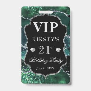 Badge Vert foncé et Paillettes d'Argent Anniversaire VIP