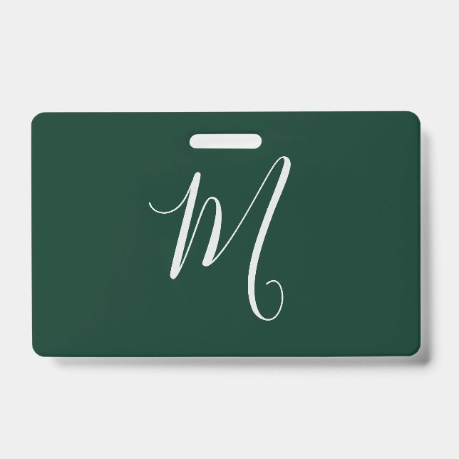 Badge Vert foncé uni élégant moderne monogramme propre n (Avant)