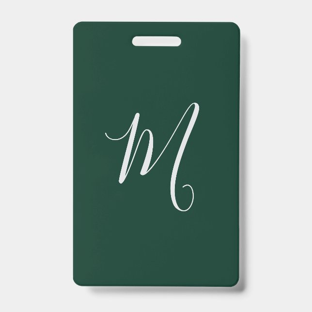 Badge Vert foncé uni élégant moderne monogramme propre n (Avant)
