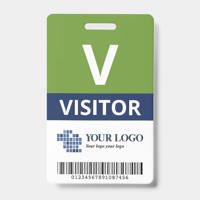 Badge Vert Navy Ajoutez Votre Logo & Code-Barres Visiteu (Avant)