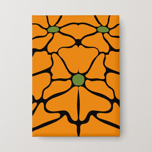 Badge Vert & Orange Moderne Abstrait Floral (Recto)