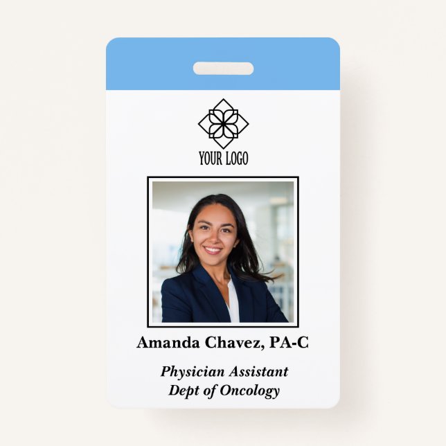 Badge Vertical Blue Custom Employee ID Photo Name (Devant)