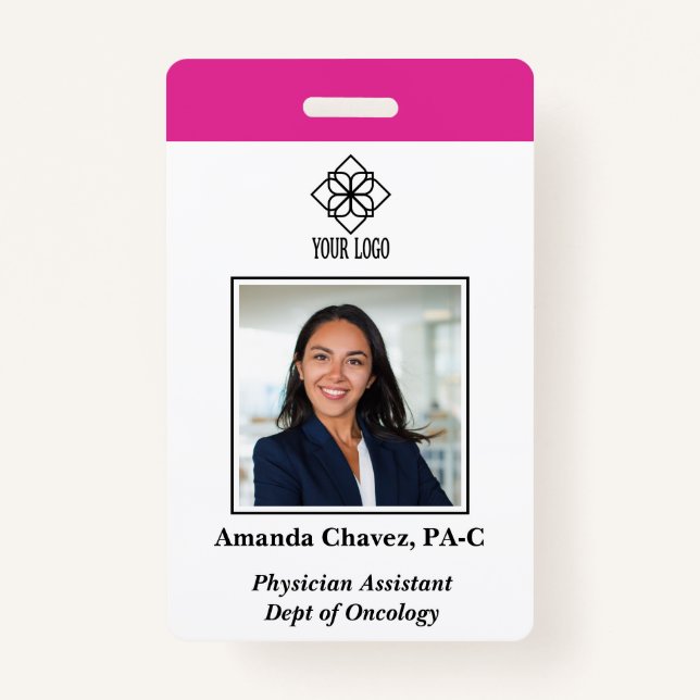Badge Vertical Pink Custom Employee ID Photo Name (Devant)