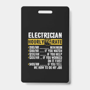 Badge Vêtements drôles d'électricien, tarif horaire homm
