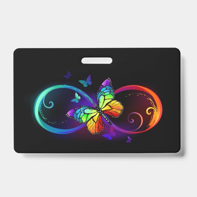 Badge Vibrant infini avec papillon arc-en-ciel sur fond  (Avant)