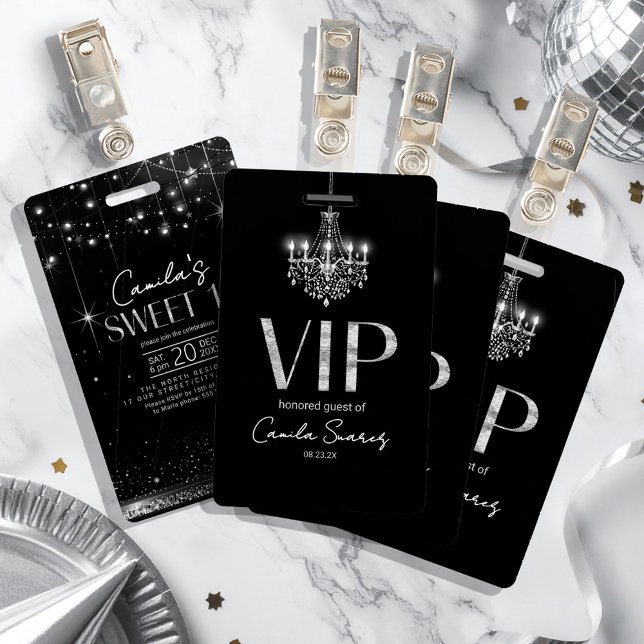 Badge Vieux Hollywood B & W Chandelier Sweet 16 ID1108 (Créateur téléchargé)