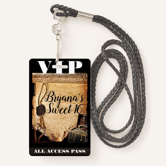 Badge Vieux Pirate Vintage Défilement Anniversaire Parti (Derrière avec lanière)