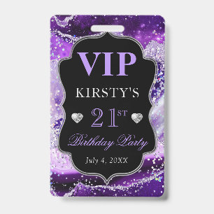 Badge Violet et Paillettes d'Argent Anniversaire VIP Aga