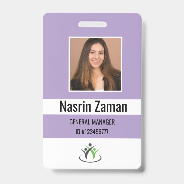 Badge Violet | Logo employé photo ou code QR de sécurité (Avant)