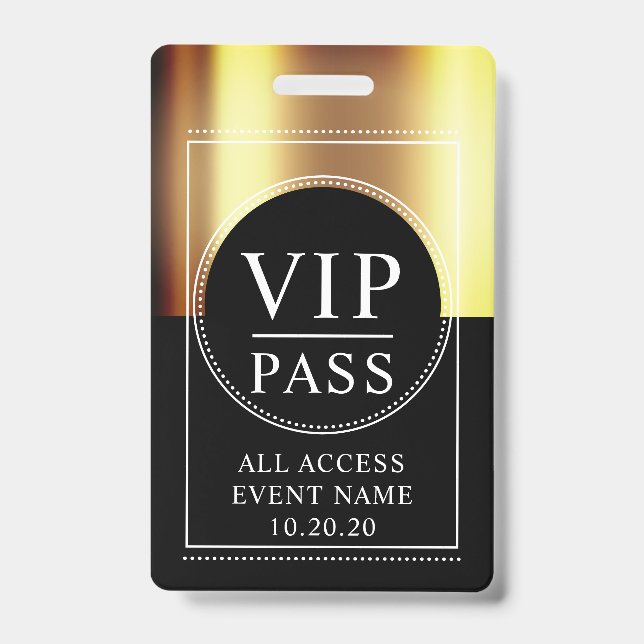 Badge VIP Accès Illimité Métallisé Or Noir (Avant)