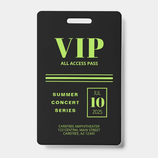 Badge VIP Accès Total Vert Fluorescent (Avant)