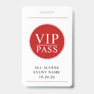 Badge VIP All Access, événement simple rouge blanc