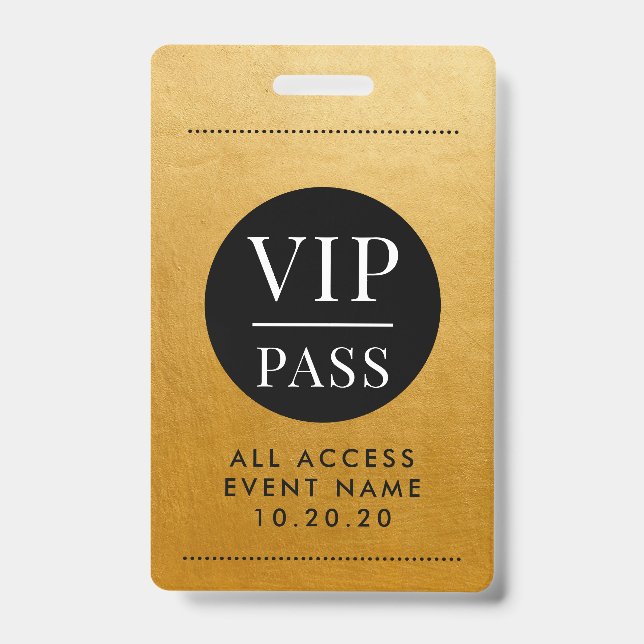 Badge VIP All Access Event Gold Metallic Foil Gold Black (Avant)