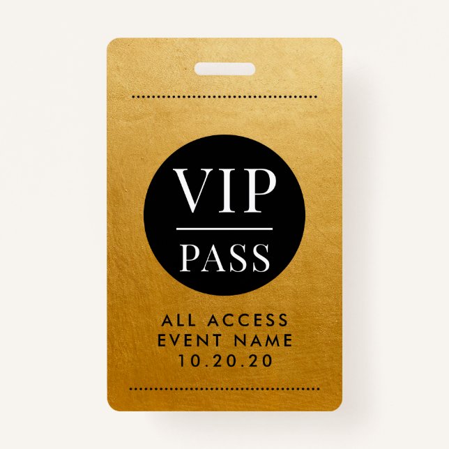 Badge VIP All Access Event Gold Metallic Foil Gold Black (Devant)