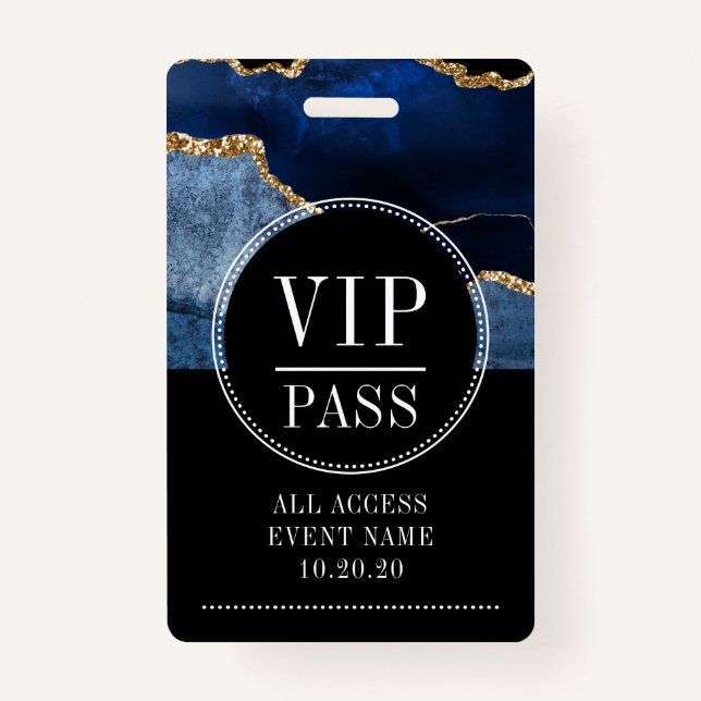 Badge VIP All Access Event Metallic Navy Gold Agate (Devant)