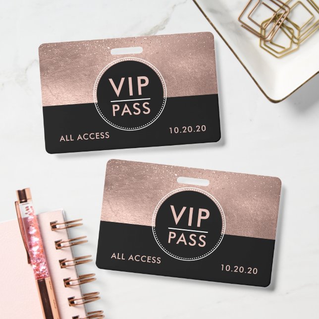 Badge VIP All Access Event Metallic Rose Gold Glitter (Office)