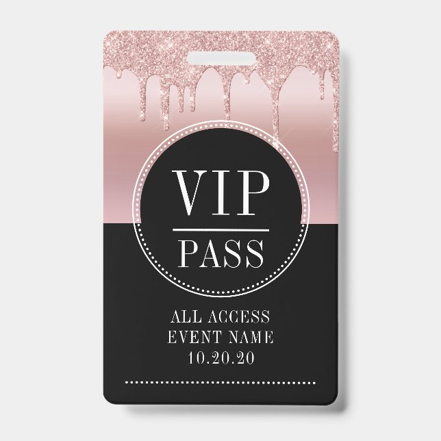 Badge VIP All Access Event Rose métallique Gold Black (Avant)