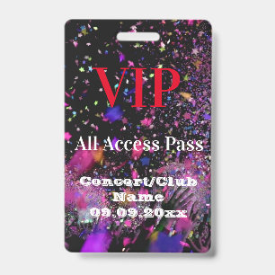 Badge VIP All Access Name Concert Club Party Red