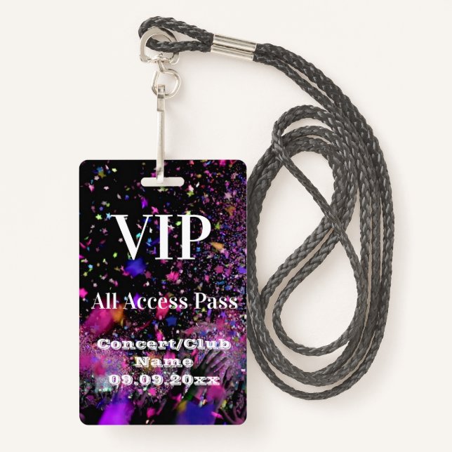 Badge VIP All Access Name Photo Concert Club Party (Devant avec lanière)
