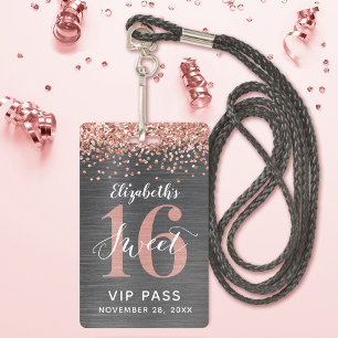 Badge VIP Anniversaire 16 Ans Rose Gold Sweet