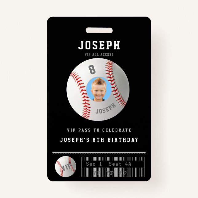 Badge VIP Baseball Pass Photo personnalisée Anniversaire (Devant)