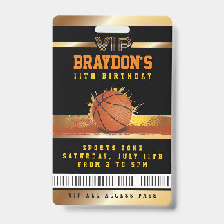 Badge VIP Basketball Anniversaire TOUT ACCÈS Gold Pass