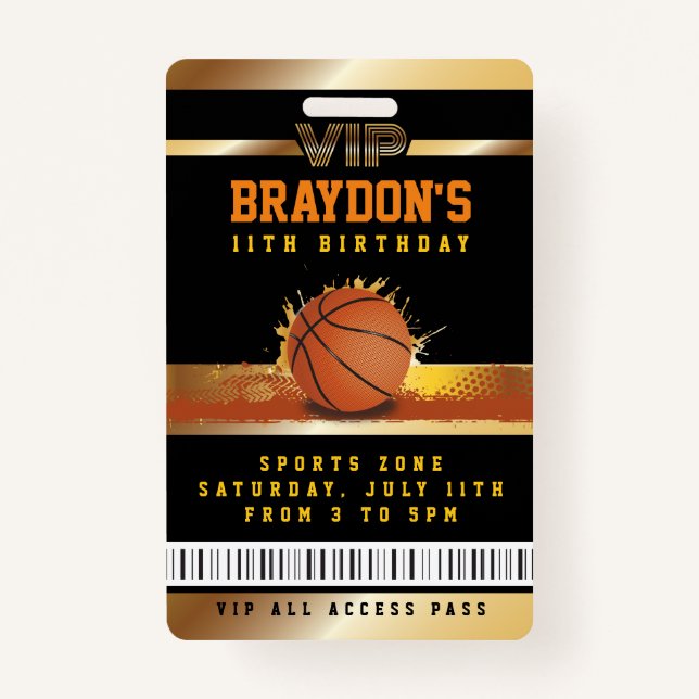 Badge VIP Basketball Anniversaire TOUT ACCÈS Gold Pass (Devant)