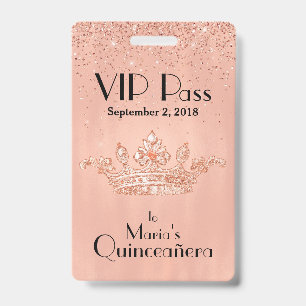 Badge VIP Couronne Rose Gold Quinceañera