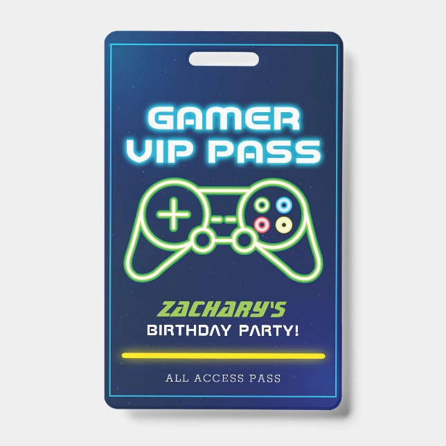 Badge VIP de fête d'arcade de jeu vidéo néon (Avant)