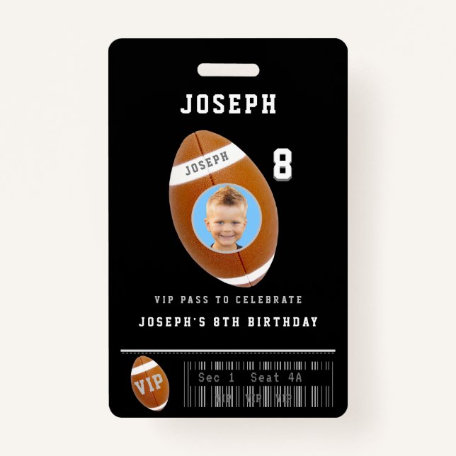 Badge VIP Football Pass Photo personnalisée Partie Anniv (Devant)