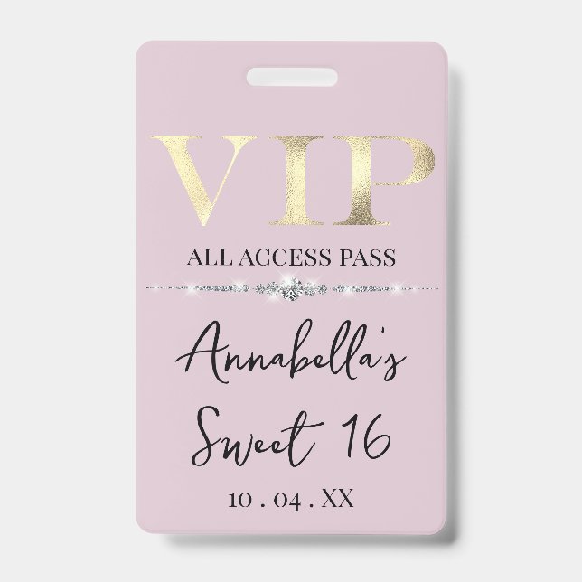 Badge VIP or glamour sur rose (Avant)