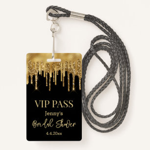 Badge vip pass, douche nuptiale noir parties scintillant