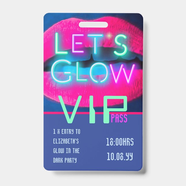 Badge VIP Pass Glow In Dark Party IDÉE D'INVITATION UNIQ (Avant)