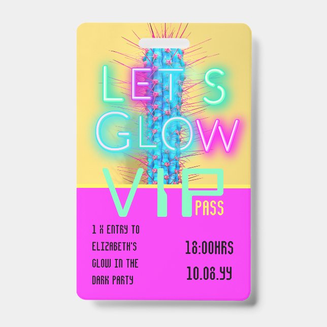 Badge VIP Pass Glow In Dark Party IDÉE D'INVITATION UNIQ (Avant)