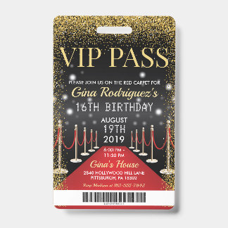 Badge VIP Pass Hollywood Tapis rouge Invitation d'annive