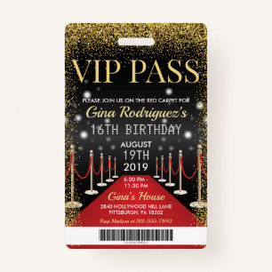 Badge VIP Pass Hollywood Tapis rouge Invitation d'annive