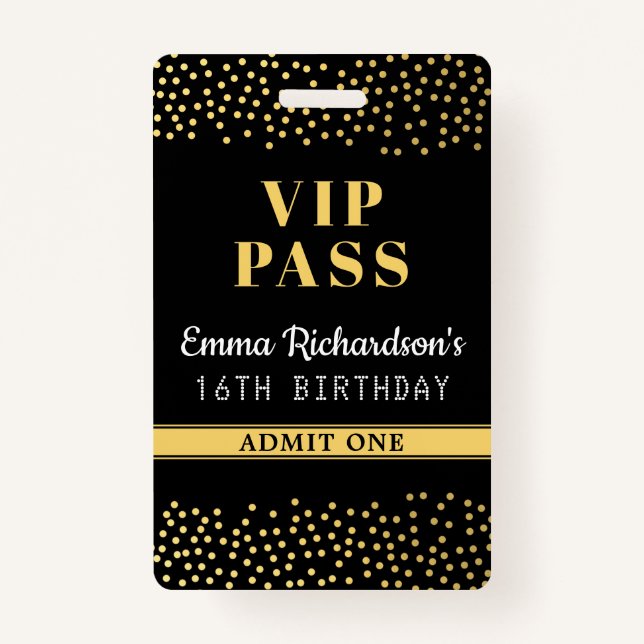 Badge VIP Pass Invitation d'anniversaire (Devant)
