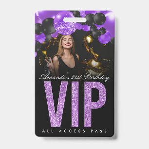 Badge VIP personnalisable tout accès noir et viole