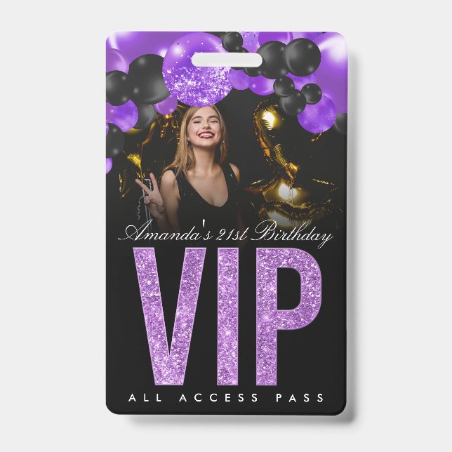 Badge VIP personnalisable tout accès noir et viole (Avant)