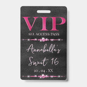 Badge VIP Rose Glamour sur Fond Noir