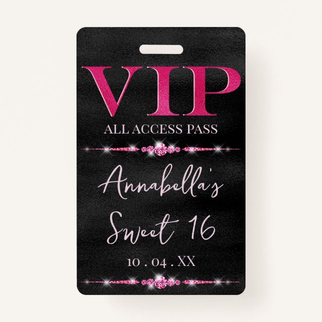 Badge VIP rose glamour sur noir (Devant)