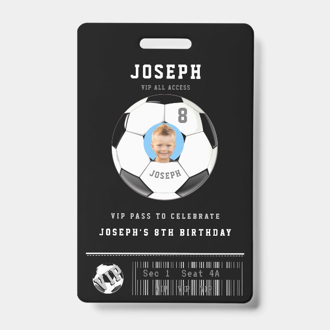 Badge VIP Soccer Pass Photo personnalisée Fête d'anniver (Face)