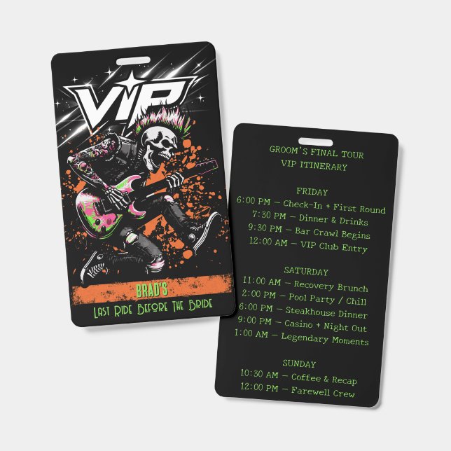 Badge VIP Soirée de Célibataire Passe Backstage (Avant & arrière)