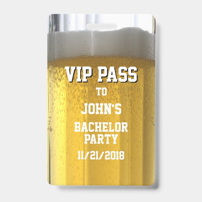 Badge VIP Soirée de Célibataire Tasse de Bière (Avant)