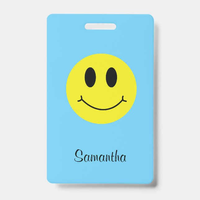 Badge Visage Souriant Classique avec Nom (Avant)