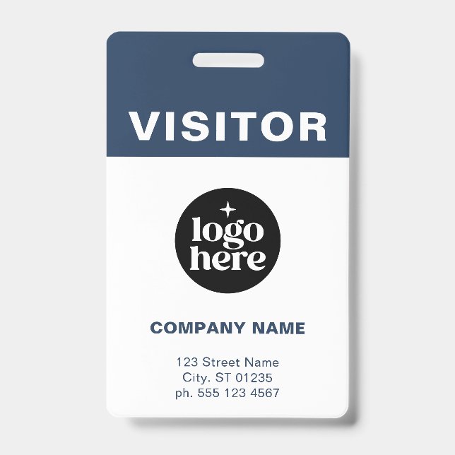 Badge visiteur avec logo d'entreprise bleu (Avant)