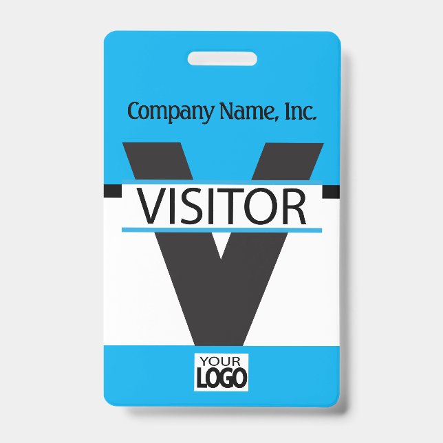 Badge Visiteur avec votre Logo - Bleu Bébé (Avant)