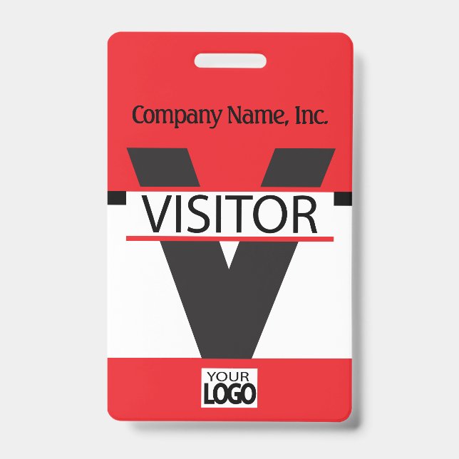Badge Visiteur avec votre Logo - Rouge (Avant)