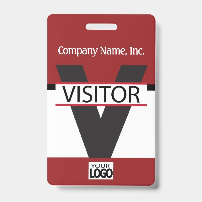 Badge Visiteur avec votre Logo - Rouge foncé (Avant)