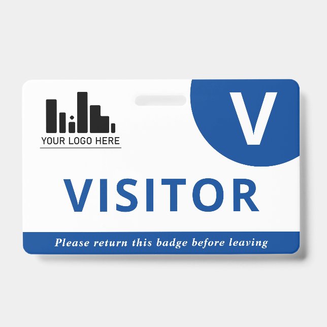Badge Visiteur Bleu & Blanc Votre Logo (Avant)